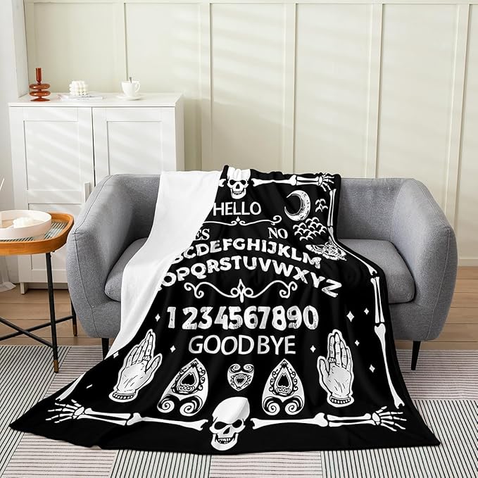 Feelyou Sugar Skull Flannel Fleece Throw Blanket 40"x50" Kids Gothic Skull Plush Blanket for Boys Girls Teens Boho Black White Fuzzy Blanket Halloween Themed All Season Bed Blanket - sugar skull throw blanket