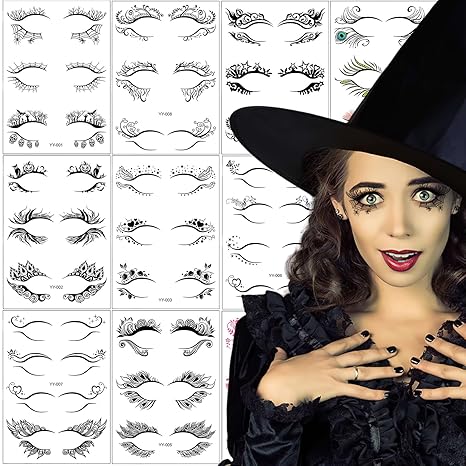 38 Pairs Halloween Face Eye Shadow Tattoo Stickers Eyeliner Decals Spider Web Skull Bat Face Makeup Temporary Tattoo Stickers for Women Girls Halloween Masquerade Carnival Party Eye Art Decoration - sugar skull temporary tattoo