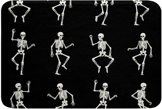 Erosebridal Gothic Bathroom Accessories Skeleton Halloween Decor,Sugar Skull Outdoor Rug Hippie Goth Bath Mat 16"x24",Black and White Bone Halloween Decorations Indoor - sugar skull toilet mat set