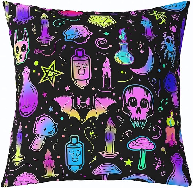 Erosebridal Happy Halloween Cushion Case,Exotic Bats Mushroom Pillow Cover,Blue Purple Galaxy Throw Pillow Cover Sugar Skull Cushion Cover,Funny Candle Decorative Pillow Cover Kids 18x18 - sugar skull candle holder