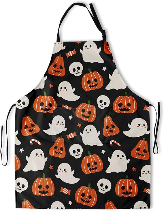 Seasonal Holiday Farmhouse Apron Kitchen Cooking Apron with Pockets Adjustable Neck for Women Men Grill BBQ Baking - sugar skull apron for women