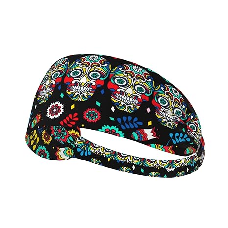Running Headband flowers Mexican sugar skull Sweatband Sports Headband for Running, Cycling, Basketball, Yoga, Workout Stretchy Unisex Hairband - sugar skull flower crown