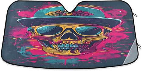 Car Windshield Sun Shade Sugar Skull Wearing Sunglasses Foldable Car Front Windshield Sunshade Blocks UV Rays Sun Visor Sun Heat Protection for Car Truck SUV to Keep Your Vehicle Cool,Medium - sugar skull car sunshade for windshield