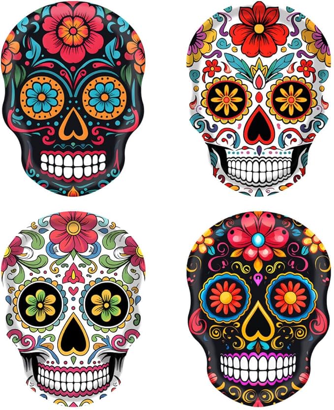 Day of the Dead Party Supplies Sugar Skull Holiday Paper Plates Disposable Dia De Los Muertos Plates Mexican Fiesta Dessert Plates Party Serving Trays Tableware(48 Pcs) - sugar skull plates set