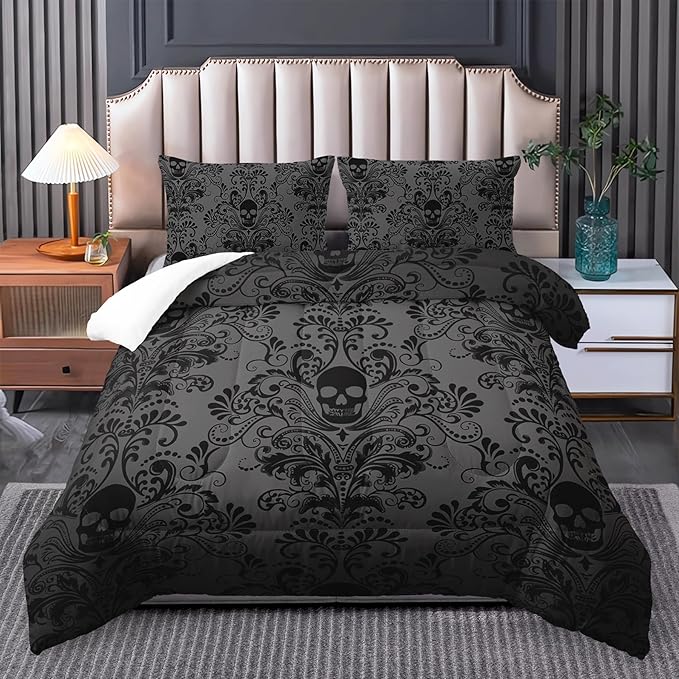 Skull Bedding Set Queen Size,Goth Bedding Sets Queen with Comforter,Skull Comforter Set,Bohemian Bedding Queen Comforter Set,Gothic Bedding Decor Queen Comforter Set Western Boho Hippie - sugar skull bedding set