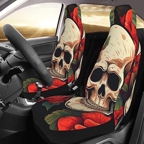 Car Seat Cover 2 Pack Seat Covers for Car Front Seats Protector Sugar Skull Rose Seat Covers Auto Seat Mat with Elastic Strap Seat Protector Car Covers Auto Accessories Set of 2 - sugar skull car floor mats