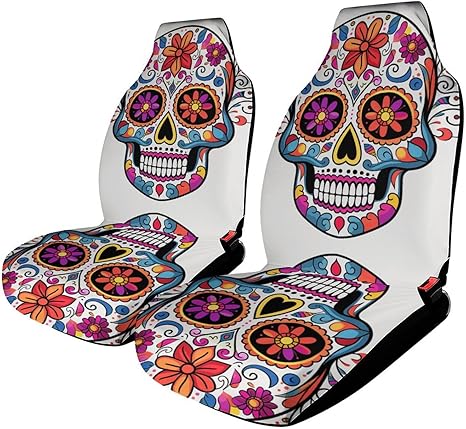 Sugar Skull Car Seat Covers Soft Universal Auto Front Seats Protector Car Accessories Fits for Car,SUV Sedan,Truck 2PCS - sugar skull car seat covers set