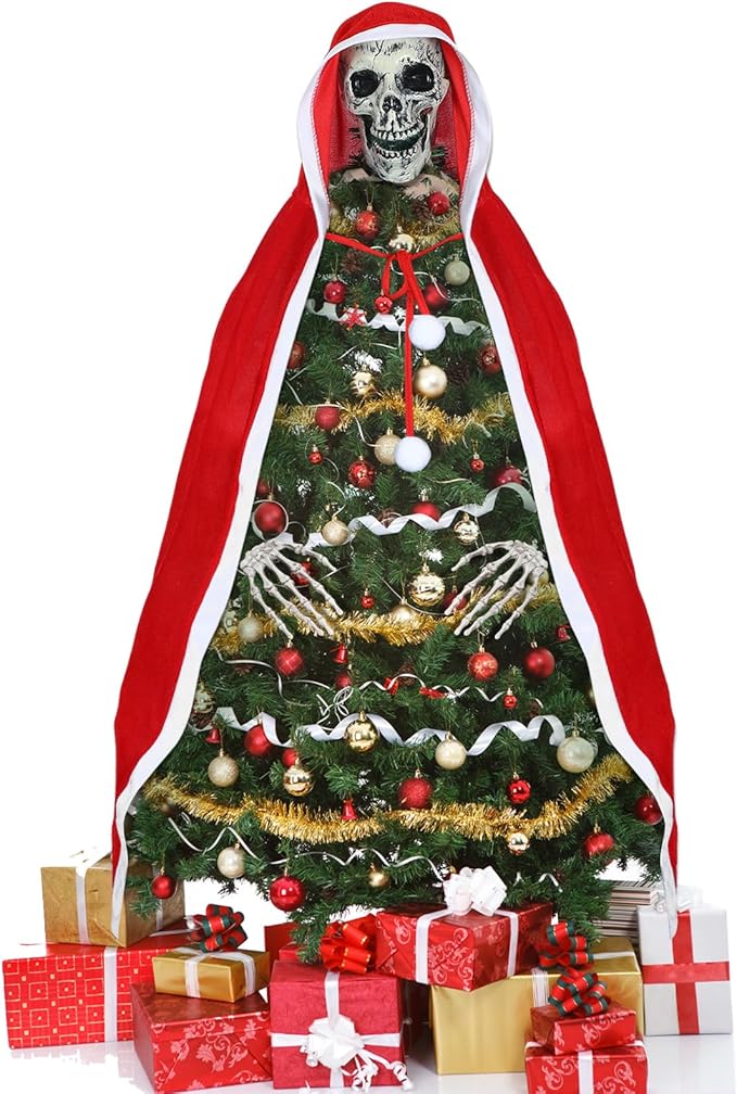 Cozypower Christmas Tree Topper Gothic Christmas Decorative Skull Hands Red Cloak Decorative Tree Ornaments Christmas Holiday Indoor Decor for Xmas Tree Topper Home Decorations Party Supplies - sugar skull christmas ornament