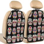 Sugar Skulls 2 Pack Car Seat Organizer Kick Mats Car Back Seat Protectorcar for Car, SUV, Minivan, Truck Organization Accessories Automotive Interior Protectors - sugar skull car floor mats