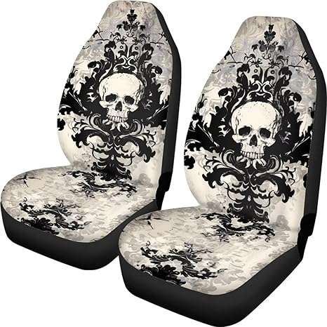 Gothic Skull Car Seat Covers Front Seat Protectors Automotive Seat Covers for Cars Trucks and SUVs (Set of 2),Auto Interior Covers - sugar skull car seat covers set