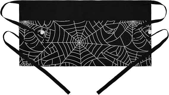 BOHARERS Waist Apron with 3 Pockets - Black Waitress Waiter Server Short Aprons - sugar skull apron for women