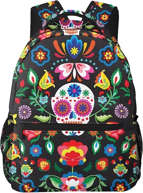 Mexican Skull Skeleton Floral Backpack For School Laptop Bags Bookbag Big Casual Daypack For Student Girls Boys Kids Teens Travel Sports Work - best sugar skull backpack