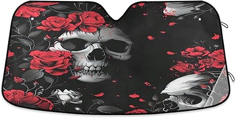 Red Rose Skull Car Windshield Sunshade Foldable Sun Visor Protector Rays and Keeps Vehicle Cool Car Sun Shade for Car Truck SUV -M - sugar skull car sunshade for windshield