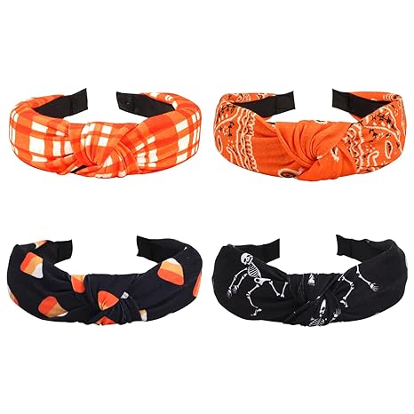 Halloween Headbands for Women Girls Skeleton Skull Candy Wide Knot Heabdand Fall Orange Bandana Plaid Hairbands Hair Accessories Halloween Party Outfit Gifts - sugar skull flower crown