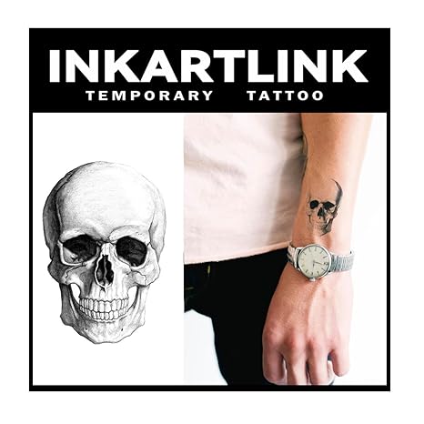 INKARTLINK Temporary Tattoos, 3 Sheets Small Semi Permanent Tattoo Adult Art Design Waterproof Temp Tattoo Party Favors Realistic Look, No Adhesive, No Reflection, Lasts 1-2 Weeks Black (Skull) - sugar skull temporary tattoo