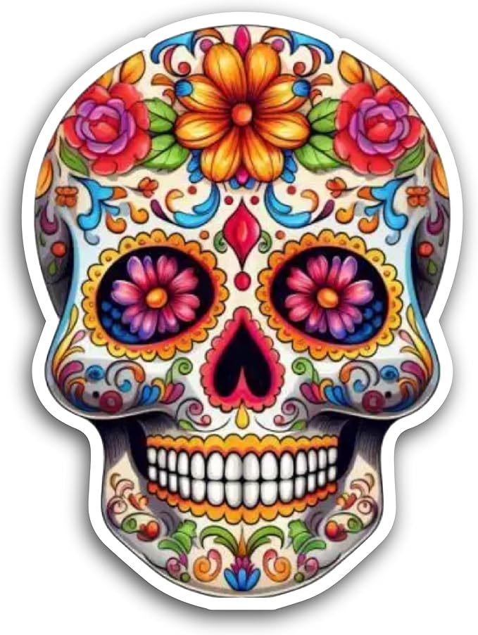 2 (Pieces) 3" and 5" Sugar Skull with Flowers Sticker, Waterproof Vinyl Decals for Many Purpose Like Cars, Trucks, Laptops, Phones, Windows and More - sugar skull vinyl sticker