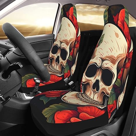 Car Seat Cover 2 Pack Seat Covers for Car Front Seats Protector Sugar Skull Rose Seat Covers Auto Seat Mat with Elastic Strap Seat Protector Car Covers Auto Accessories Set of 2 - sugar skull car floor mats