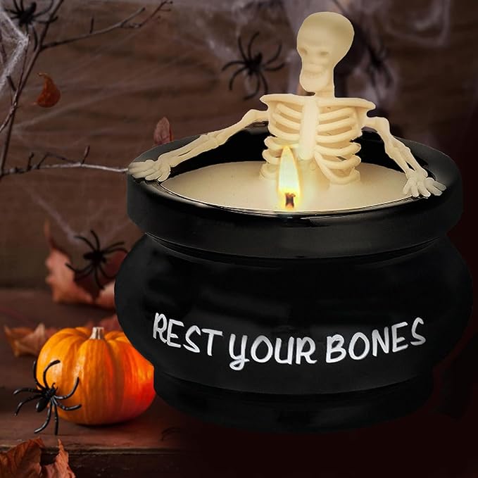 Halloween Decorations Indoor, Halloween Skeleton Candle, Skull Candles Gothic Decoration for Home Bar Indoor Room Tables, Farmhouse Decoration Spooky Gifts for Women - sugar skull candle holder