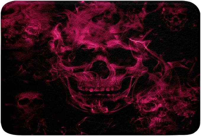 Feelyou Sugar Skull Bathroom Rugs 16"x24" Gothic Skull Bath Rugs for Shower Tub for Kids Teens Adults Halloween Themed Bath Mats for Bathroom Smokey Hot Pink Black Bathroom Accossories - sugar skull toilet mat set