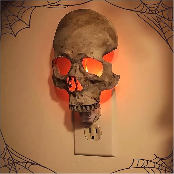 Human Skull Light Night Light,Halloween Night Light,2023 New Halloween Skull Night Light,Halloween Horrible Light Decoration for Halloween Party and Home Decor (Grey) - sugar skull table lamp