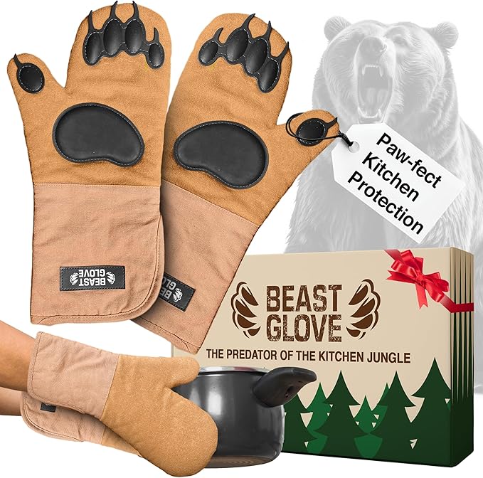 Bear Paw | Beast Glove Oven Mitts | Bear Hands Oven Mitts | Kitchen Pot Holders Set | Heat Resistant Oven Mittens for Kitchen - sugar skull oven mitts
