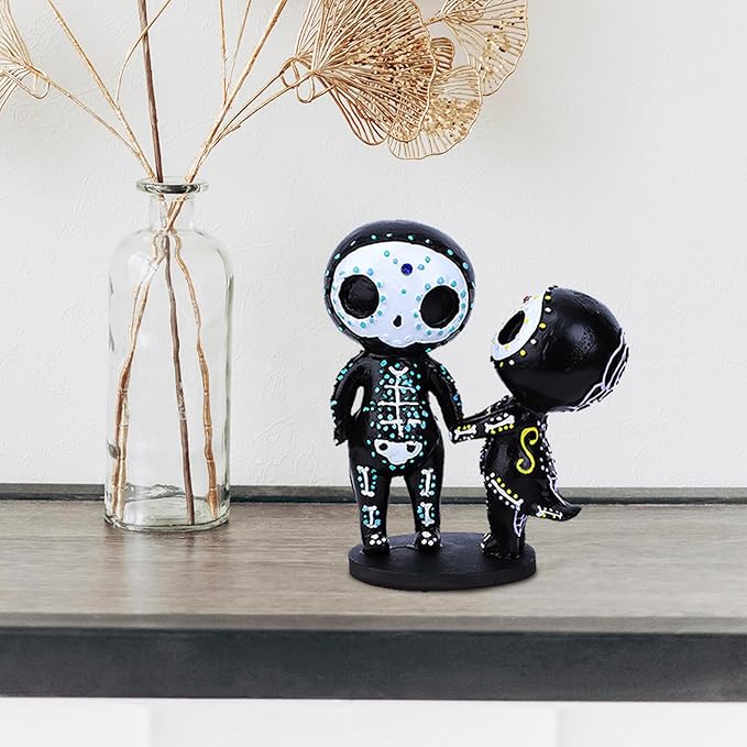 YOWOY Sugar Skull Couple Statue, Sugar Skull Figurine,Resin Crafts Sugar Skull Decor,Skull Head Skeleton Figurine Statue Display Hand Crafts,Home Decor Collectible Figurines (F) - sugar skull christmas ornament