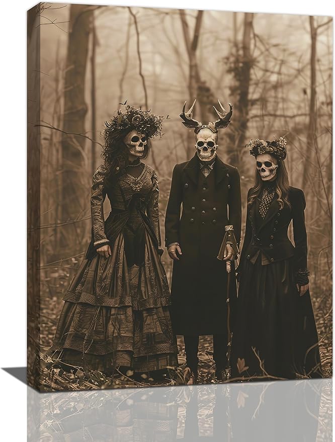 Gothic Skull Wall Art Goth Horror Skeleton Pictures Decor Halloween Canvas Painting Home Modern Artwork Decorations for Bathroom Living Room Bedroom 12 x 16 inch - sugar skull canvas wall art