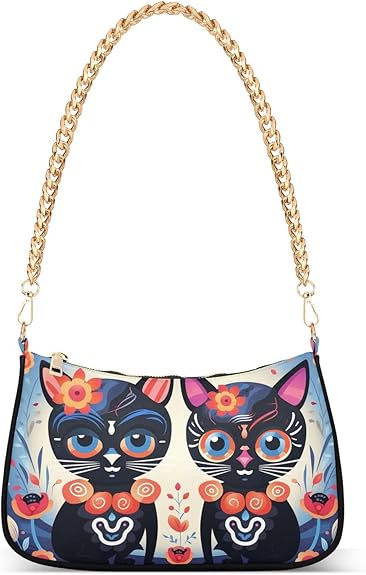 Sugar Skull Cat Cute Shoulder Bag Purse for Women Tote Handbag with Zipper Closure - sugar skull handbags for sale