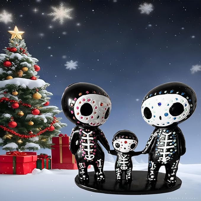 Sugar Skull Couple Statue, Sugar Skull Decor, Day of The Dead Decorations,Resin Skulls Sculptures Home Decor,Dia De Los Muertos Decor,Halloween Adorable Skulls Figurines Gifts for Women (F) - sugar skull christmas ornament