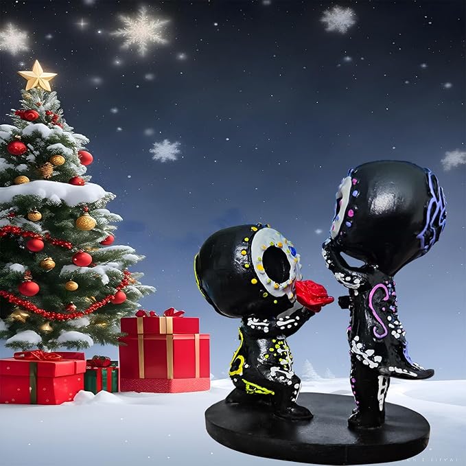 Sugar Skull Couple Statue, Sugar Skull Decor, Day of The Dead Decorations,Resin Skulls Sculptures Home Decor,Dia De Los Muertos Decor,Halloween Adorable Skulls Figurines Gifts for Women (E) - sugar skull figurine collectible