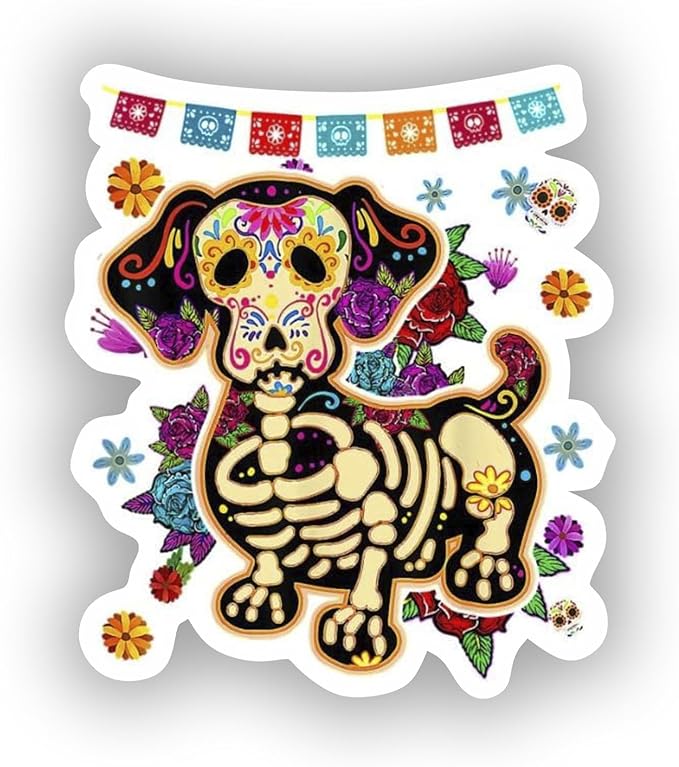 Sticker Sugar Skull | Mexican Dachshund Bone | Day of Dead Decal for Car Truck Bumper Laptop Vinyl Window Wall US - sugar skull vinyl sticker
