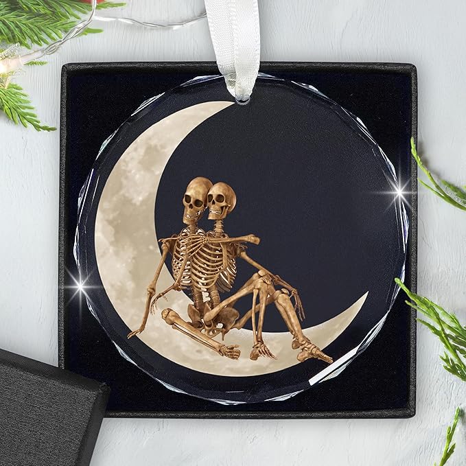 Christmas Couple Skull Gifts for Women Men - Glass Christmas Ornaments 2025 for Tree Decorations - Couple Gifts for Him Her Wife Husband Boyfriend Girlfriend, Stocking Stuffers Ornament - sugar skull christmas ornament