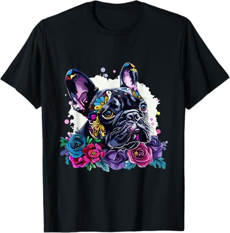 Funny French Bulldog Graphics Co. - sugar skull t-shirt womens