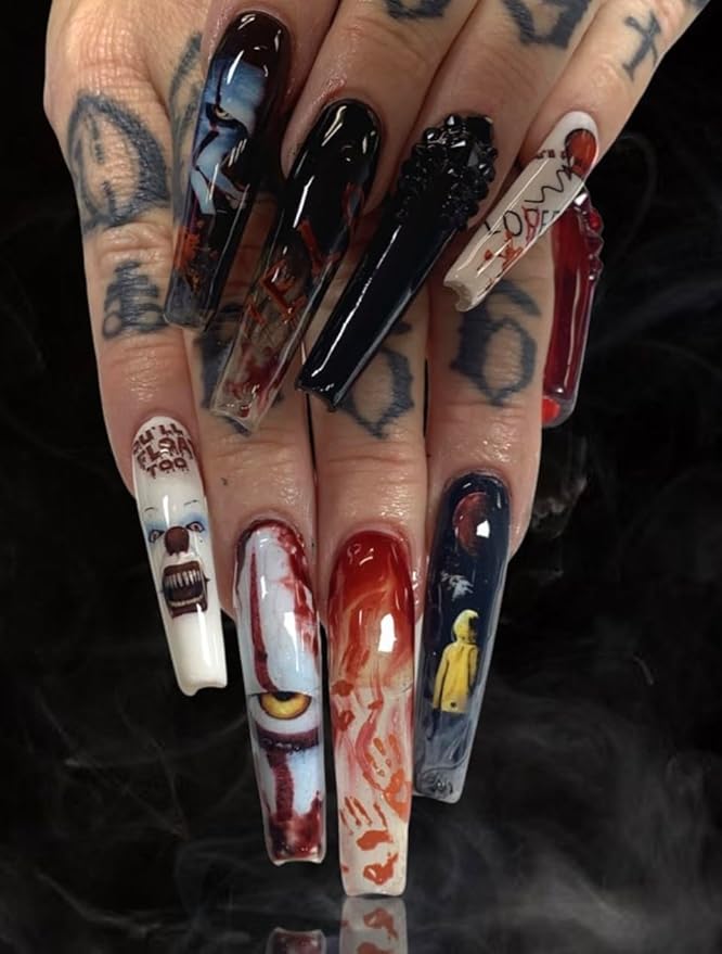 Scary Movie Halloween Nail Decals Gothic Nail Wraps Friday 13 Jason Freddy Harley Joker Ghost Face Tiffanty Bride Chucky Nigh Before Christmas Day of The Dead Sugar Skull Decals Nail Art kit (N7) - sugar skull nail art