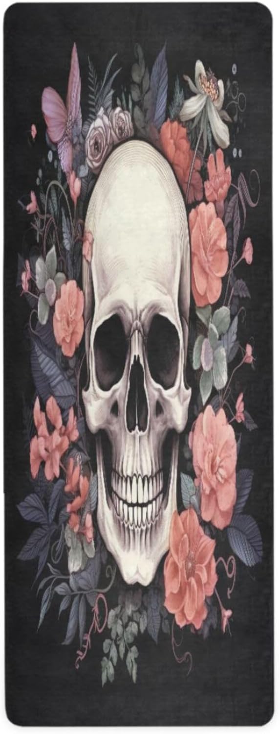 Skull Yoga Mat Non-Slip Fitness Mat for Pilates, Workout & Home Gym, 71x26 Inch Yoga Mats for Enhanced Yoga Practice - sugar skull yoga mat