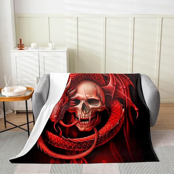 Erosebridal Sugar Skull Fleece Blanket Queen 90X90,Gothic Skull Skeleton Fuzzy Blanket,3D Dragon Animal Blanket,Black Red Throw Blanket Soft Breathable Home Room Decor for Kids Teens - sugar skull throw blanket