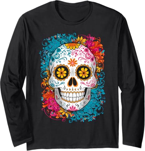 Halloween Calavera Dia De Los Muertos Sugar Skull - sugar skull long sleeve shirt mens