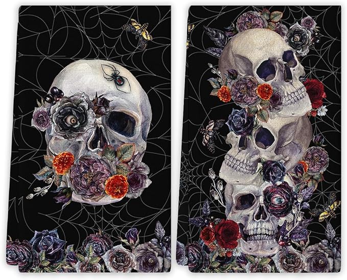 Halloween Gothic Skull Dish Towels - Day of The Dead Pumpkin Skull Decor for Home Party - sugar skull beach towel