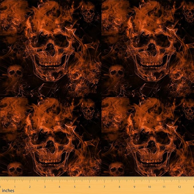 Feelyou Sugar Skull Fabric by The Yard Kids 2 Yard Gothic Skull Upholstery Fabric for Chairs for Kids Adults Halloween Themed Waterproof Outdoor Fabric Smokey Orange Black Reupholstery Fabric Decor - sugar skull table lamp