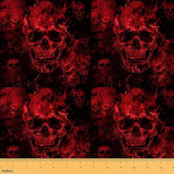 Feelyou Sugar Skull Fabric by The Yard Kids 2 Yard Gothic Skull Upholstery Fabric for Chairs for Kids Adults Halloween Themed Waterproof Outdoor Fabric Smokey Red Black Reupholstery Fabric Decor - sugar skull handbags for sale