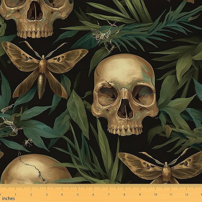 Feelyou Sugar Skull Decorative Waterproof Outdoor Fabric 2 Yards Death Moth Fabric by The Yard Gothic Skull Botanical Upholstery Fabric for Chairs Outdoor Fabric Outdoor Fabric, Black - sugar skull handbags for sale
