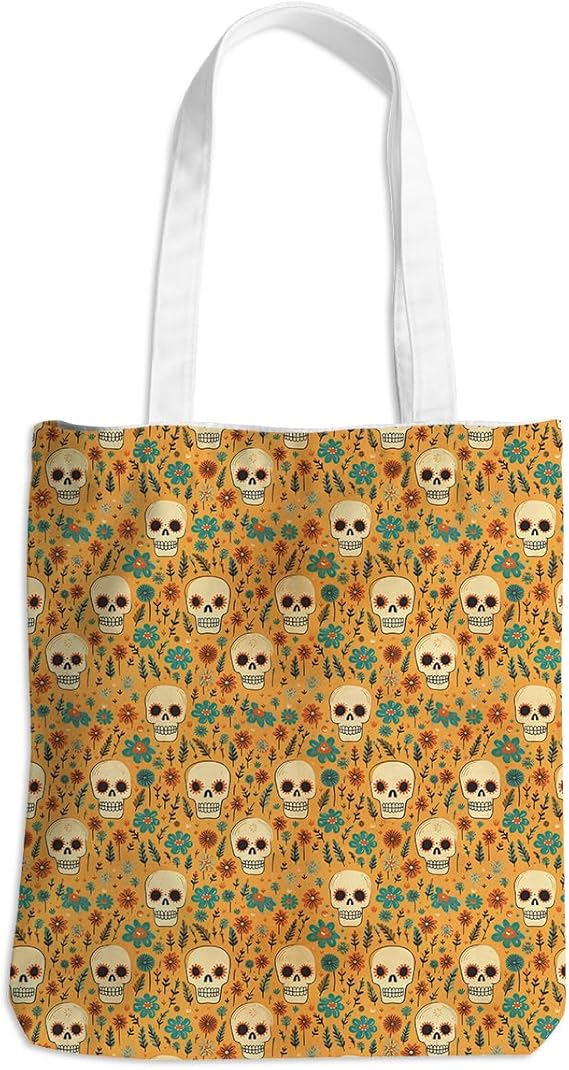 Single-Side Printed Fall Halloween Canvas Tote Bag for Women Pumpkin Autumn Thanksgiving Reusable Grocery Bags - canvas sugar skull tote bag