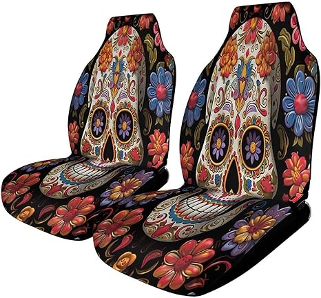 Car Seat Protector- Easy to Install Car Seat Cover,Sugar Skulls Car Seat Covers for Cars - sugar skull car seat covers set