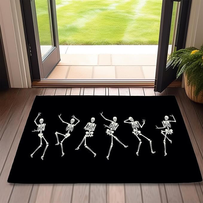 SPUNKER Door Mat,Halloween Skull Front Doormats 17''x30'',Funny Skeleton Indoor Outdoor Entrance Welcome Mat,Low-Profile Floor Rugs for Entry Patio - sugar skull floor mat