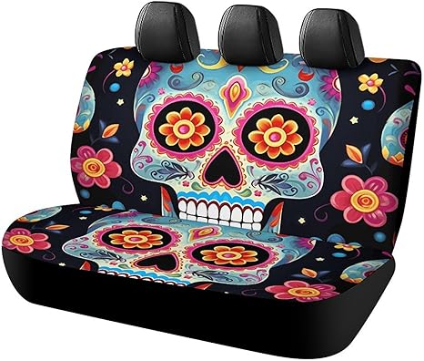 Car Seat Cover, Sugar Skulls Print Rear Seat Cover Automotive Seat Cover Universal Car Seat Cover Car Seat Protector - sugar skull car seat covers set