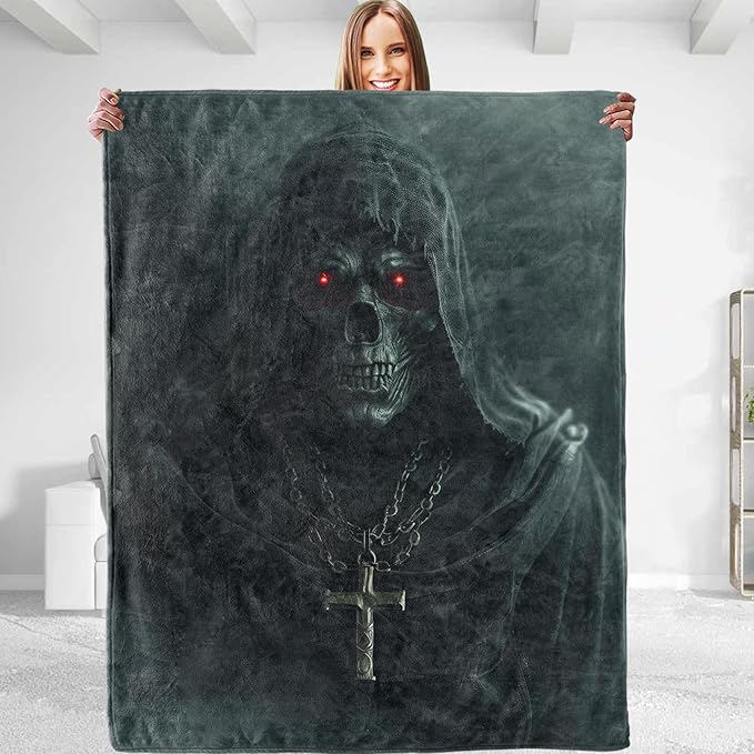 Horrible Skull Throw Blanket - Plush, Soft, Comfy, Lightweight, Warm, Fuzzy, Flannel Blanket for Couch, Bed, Travel, Office, Outdoor, Home Decor - Unique Gift for All 50''×60'' - sugar skull throw blanket