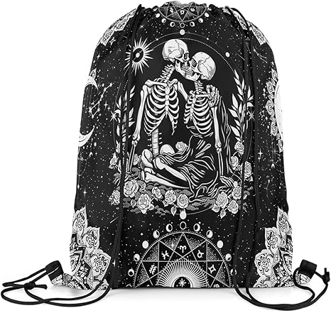 Gothic Skull Sports Drawstring Sackpack Halloween Themed Drawstring Backpack For Sugar Skull Drawstring Bags Boho Floral Waterproof Cinch Bag - best sugar skull backpack