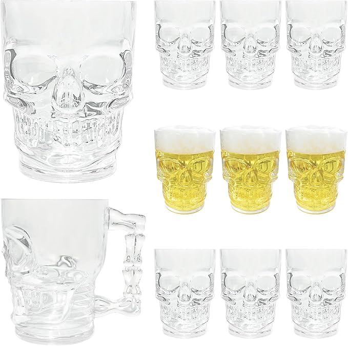 12 PCS Halloween Cups,Skull Mug,Skull Cup,Skull Glasses,Halloween Mugs, Clear Funny Beer Stein Cup for Whiskey, Wine, Juice, Bar, Halloween Decorations Gifts, White - sugar skull tumbler with straw