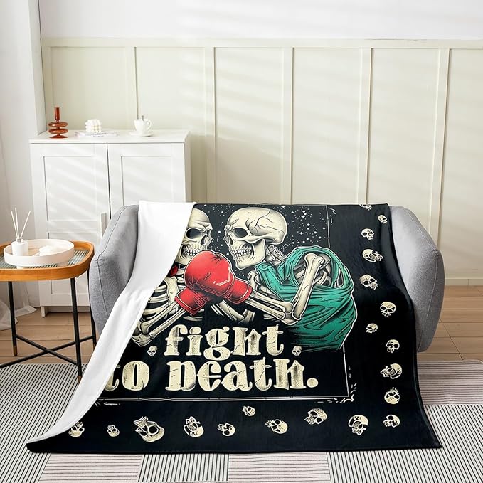 Erosebridal Sugar Skull Blanket for Boys Youth Teens Boxing Throw Blanket Fighting Competition Flannel Blanket for Bed Dorm Halloween Gothic Skeleton Fuzzy Blanket,Soft Throw 50X60 Room Decor - sugar skull throw blanket