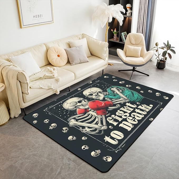 Erosebridal Sugar Skull Area Rug for Boys Youth Teens Boxing Carpet Fighting Competition Indoor Floor Mat Halloween Gothic Skeleton Decorative Rug for Laundry Doorway Porch,3X5 - sugar skull area rug
